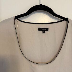 Premise Studio Creamy Beige Blouse Black Piping Long Sleeve Size XL